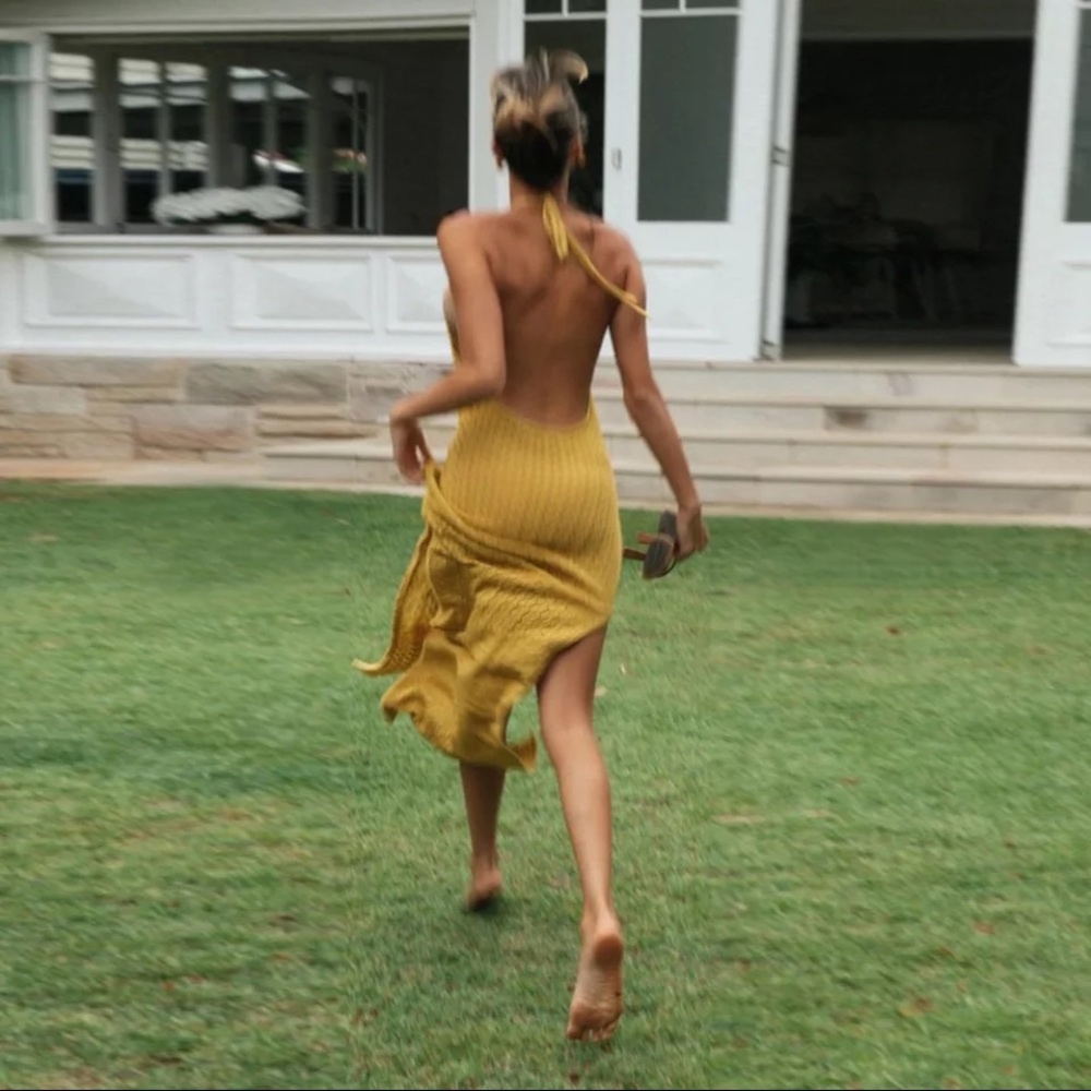 Lynwood Gold Sexy Halter Slit Knitted Beach Maxi - Picture 8 of 9